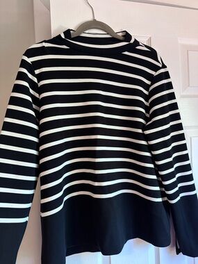 Black & White mock neck Spanx Air Essentials Striped Long Sleeve Top
